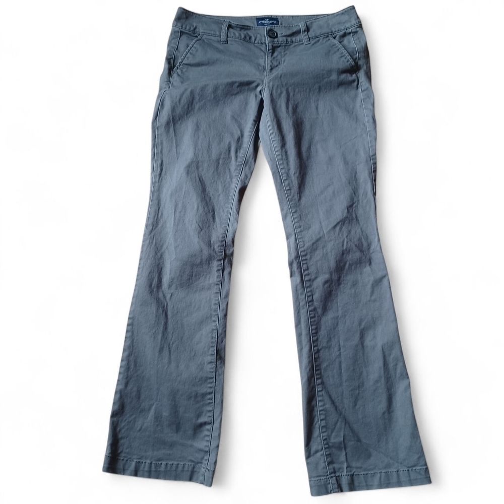 American Eagle Womens Kick Boot Pants 4 Short Charcoal Gray Stretch Chino Casual - Picture 2 of 10